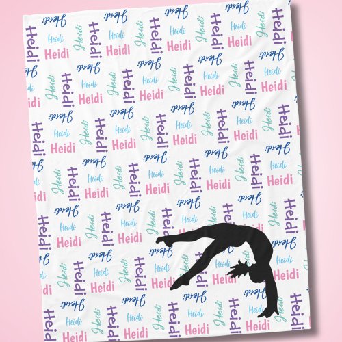 Girl Gymnastics Power Tumbling Her Name All Over Fleece Blanket