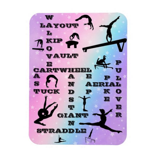 Girl Gymnastics Skills Pastel Stars Crosswords  Magnet