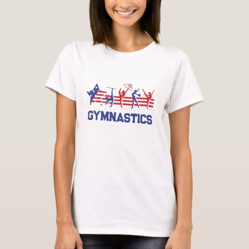 Girl Gymnastics Sports Patriotic American Flag T_Shirt