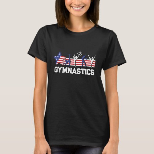 Girl Gymnastics Sports With Patriotic USA Flag T_Shirt