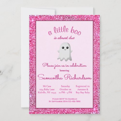 Girl Halloween Baby Shower Cute Ghost Little Boo Invitation