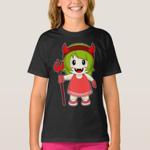 Girl Halloween Devil Trident T_Shirt