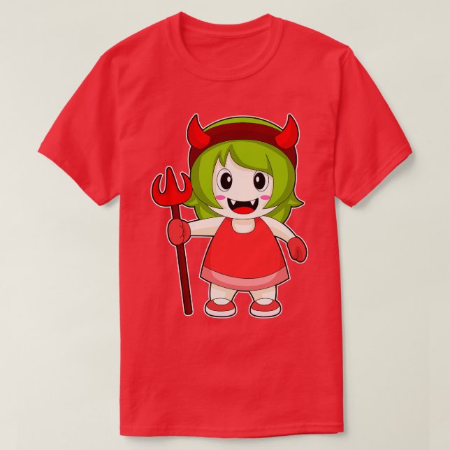 Girl Halloween Devil Trident T-Shirt (Design Front)
