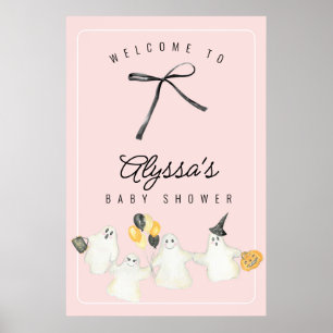 Girl Halloween Ghost and Black Bow Baby Shower  Poster