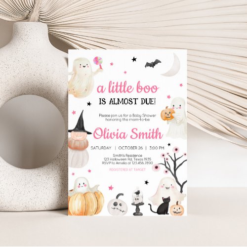 Girl Halloween Little Boo Baby Shower Invitation