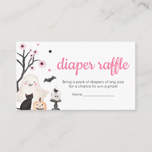 Girl Halloween Little Boo Diaper Raffle Enclosure Card (Front)