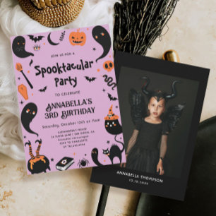 Girl Halloween Photo Birthday Party Invitation