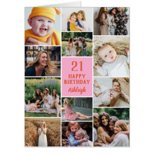 Girl Happy Birthday 12 Photo Collage Big Card