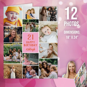 Girl Happy Birthday 12 Photo Collage Big Card