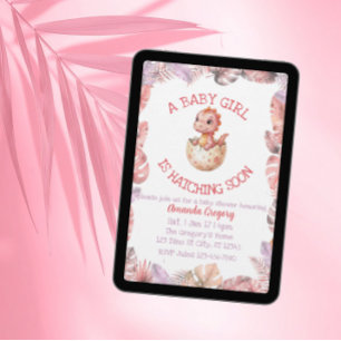 Girl Hatching Soon, Pink Dino Baby Shower Invitation