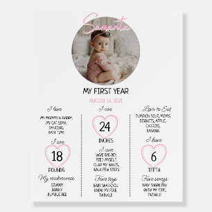 Girl Heart First Birthday Milestones Sign