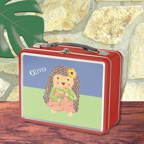 Girl hedgehog personalized metal lunch box