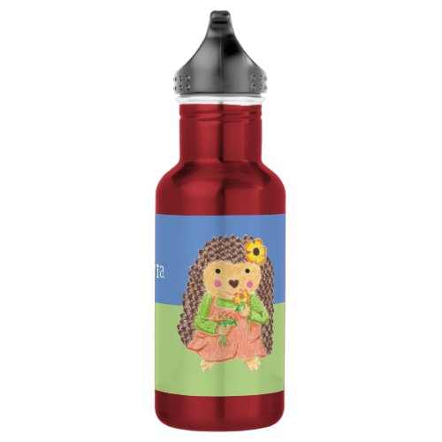 Girl hedgehog personalized water bottle