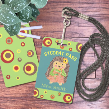 Girl Hedgehog Student Hall Pass Badge by ArianeC at Zazzle