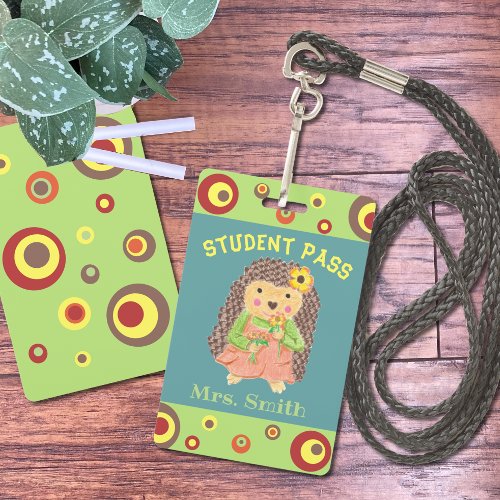 Girl hedgehog student hall pass badge