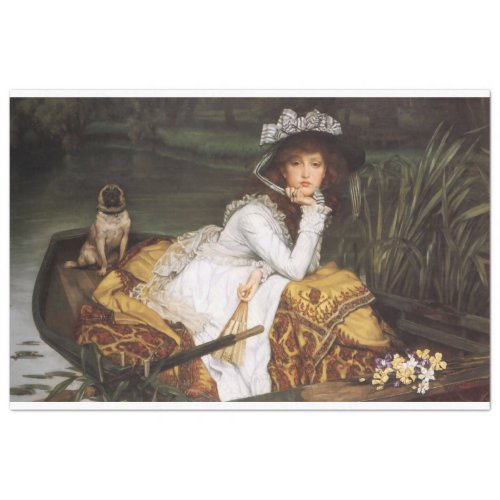 Girl  her dog in a boat decoupage paper