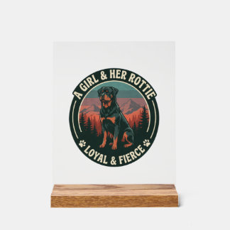 Girl Her Rottie Loyal Fierce Rottweiler Dog Mounta Acrylic Sign