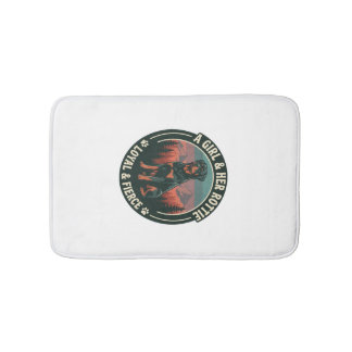 Girl Her Rottie Loyal Fierce Rottweiler Dog Mounta Bath Mat