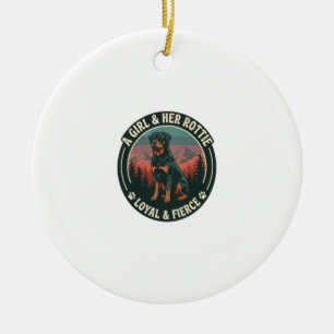 Girl Her Rottie Loyal Fierce Rottweiler Dog Mounta Ceramic Ornament