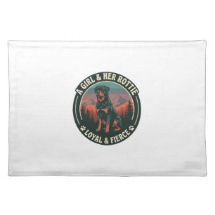 Girl Her Rottie Loyal Fierce Rottweiler Dog Mounta Cloth Placemat