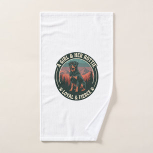 Girl Her Rottie Loyal Fierce Rottweiler Dog Mounta Hand Towel
