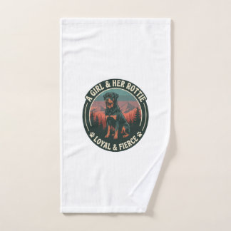 Girl Her Rottie Loyal Fierce Rottweiler Dog Mounta Hand Towel