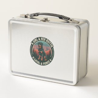 Girl Her Rottie Loyal Fierce Rottweiler Dog Mounta Metal Lunch Box