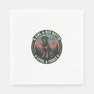 Girl Her Rottie Loyal Fierce Rottweiler Dog Mounta Napkins