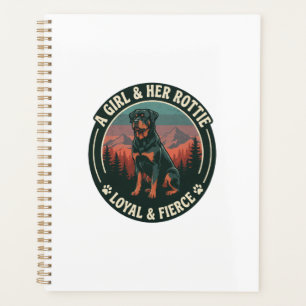 Girl Her Rottie Loyal Fierce Rottweiler Dog Mounta Planner