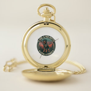 Girl Her Rottie Loyal Fierce Rottweiler Dog Mounta Pocket Watch