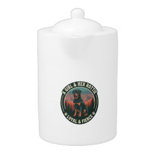 Girl Her Rottie Loyal Fierce Rottweiler Dog Mounta Teapot