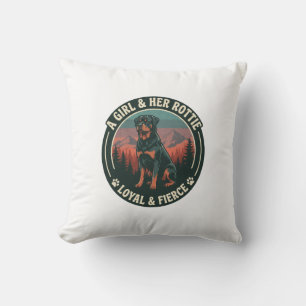 Girl Her Rottie Loyal Fierce Rottweiler Dog Mounta Throw Pillow