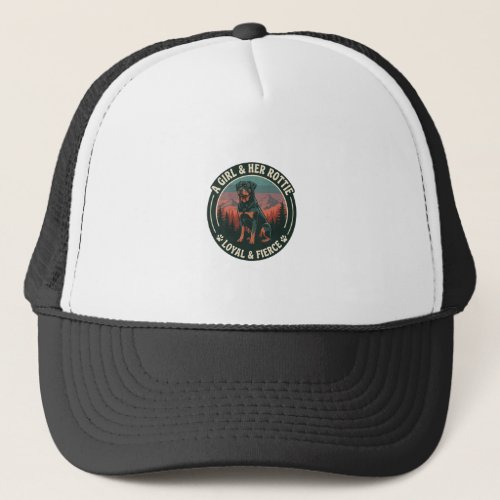 Girl Her Rottie Loyal Fierce Rottweiler Dog Mounta Trucker Hat