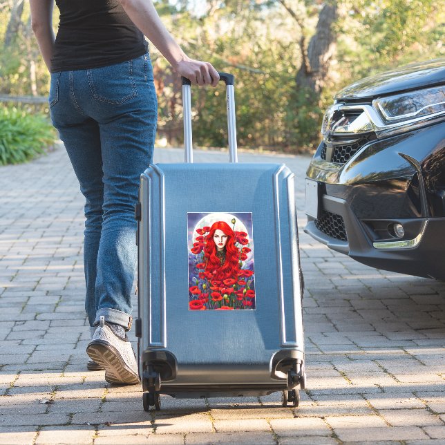 Girl Hiding In Poppy Flowers Field fantasy art Sticker (Suitcase Insitu)