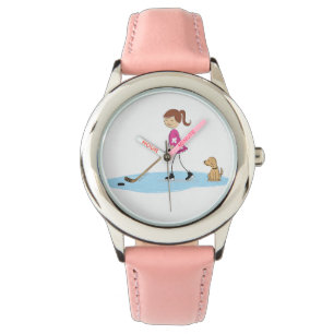 Girl Hockey Cartoon Pink Watch