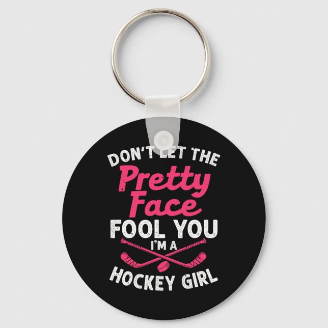 Girl Hockey Gift For Women Kids Ice Hockey Players Keychain (Front)