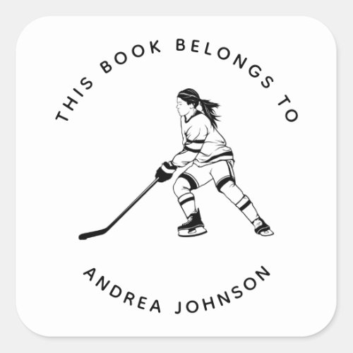 Girl Hockey Player Silhouette Kid School Bookplate