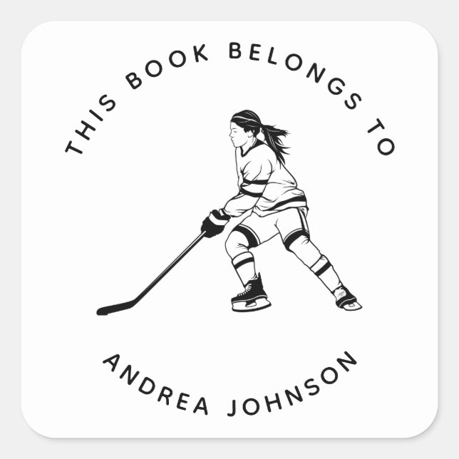 Girl Hockey Player Silhouette Kid School Bookplate (Front)