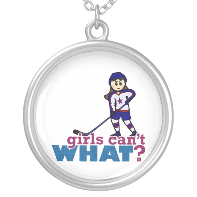 Girl Hockey Player Silver Plated Necklace (Front)