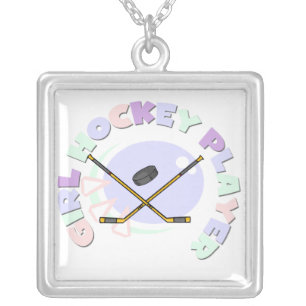 Girl Hockey Player Tshirts and Gifts Silver Plated Necklace