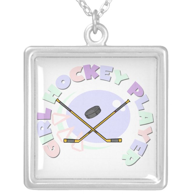 Girl Hockey Player Tshirts and Gifts Silver Plated Necklace (Front)
