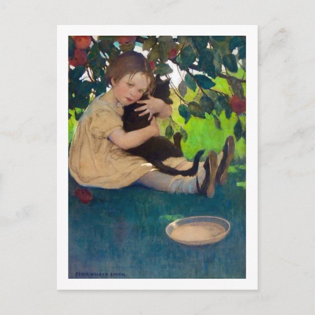 Girl holding a Black cat, Jessie Willcox Smith Postcard (Front)