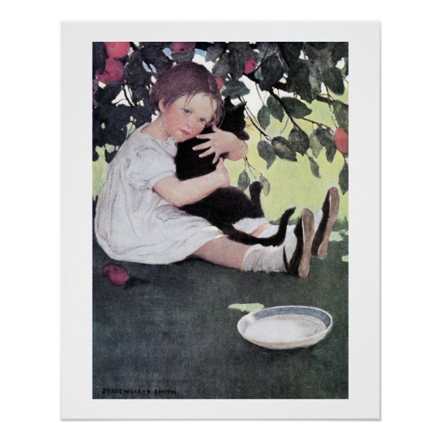 Girl Holding a Black Cat, Jessie Willcox Smith Poster (Front)