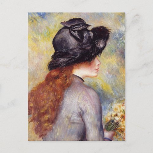 Girl Holding a Bouquet of Tulips by Renoir _ Postcard