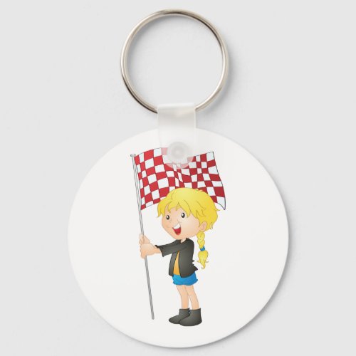 Girl Holding A Checkered Flag Keychain