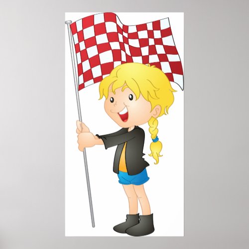 Girl Holding A Checkered Flag Poster