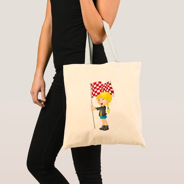 Girl Holding A Checkered Flag Tote Bag (Creator Uploaded)