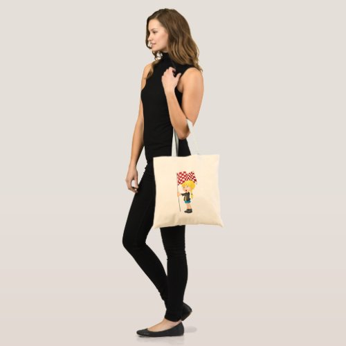 Girl Holding A Checkered Flag Tote Bag