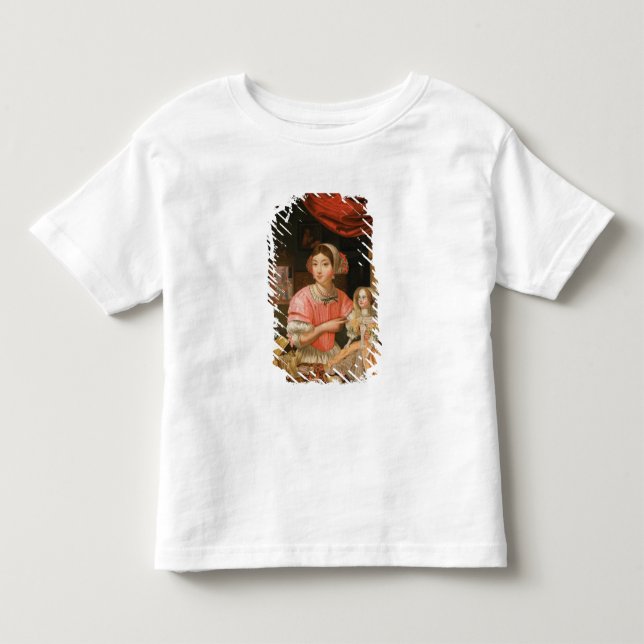 Girl holding a doll in an interior toddler t-shirt (Front)