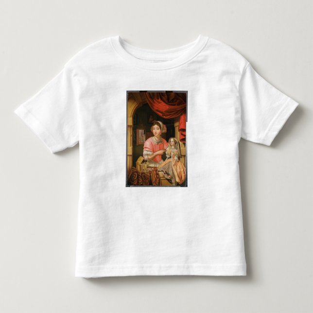 Girl holding a doll in an interior toddler t-shirt (Front)